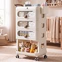 StarAndDaisy Baby Storage Trolley with Wheels, 4-Tier Plastic Nursery Organizer with Drawers, Multipurpose Storage Rack for Baby Essentials, Diapers, Clothes, Toys (White, Storage Rack)