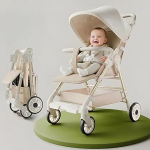 staranddaisy baby stroller for 0-3 years newborn amp toddler  travel pram for baby with foldable 360 swivel lockable front wheels multi-level recline amp adjustable footrest  safety harness  removable tray belt