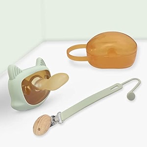 staranddaisy ultra-light silicone pacifier symmetrical one-piece design bpa-free silicone with safety chain and travel box set of 2 flat headed green