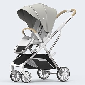 staranddaisy chariot premium baby stroller  newborn baby pram with 5-point safety belt large food tray 10-level adjustable canopy easy reclining seat and one-touch folding for 0 to 5 years grey