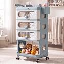 StarAndDaisy Baby Storage Trolley with Wheels, 4-Tier Plastic Nursery Organizer with Drawers, Multipurpose Storage Rack for Baby Essentials, Diapers, Clothes, Toys (Blue, Storage Rack)