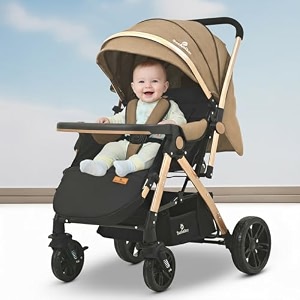 staranddaisy stroller for baby boy amp girl 0 to 3 years  baby stroller with lightweight  foldable pram for babies with 3-point safety harness adjustable backrest 360 swivel wheel large storage reversible handlebar extended mosquito net vibrant
