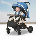 StarAndDaisy Foldable Stroller for Baby 0-3 Years Infant &amp; Toddler / Travel Pram for Baby with Suspension &amp; Lockable Wheels, Multi-Level Recline &amp; Adjustable Footrest &amp; Canopy, Removable Tray , Safety Harness 