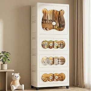 staranddaisy kids bear wardrobemultifunctional collapsible plastic wardrobealmirah for babykids- storage cabinet  dustproof organizer for baby clothes toys amp books with wheels amp hangers- beige