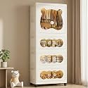 StarAndDaisy Kids Bear Wardrobe/Multifunctional Collapsible Plastic Wardrobe/Almirah for Baby/Kids- Storage Cabinet – Dustproof Organizer for Baby Clothes, Toys & Books with Wheels & Hangers- Beige