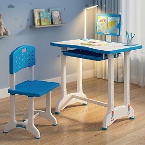 staranddaisy study table for kids 3-12years boys girlskids study table with hight adjustable table amp chair book storage book holder amp cup holder blue with led lamp e60-blue