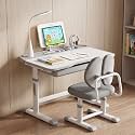StarAndDaisy Kids Study Table and Chair Set, Height Adjustable Study Table for Kids with Tiltable Desktop, Adjustable Chair, 3-Mode Study Lamp, Storage & Book Stand, Writing Reading Desk for Children
