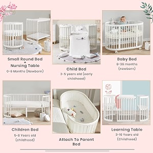 staranddaisy multi-functional 6 in 1 wooden cot crib for babyinfantkids small round bed crib nursing table round convertible bed table and chair