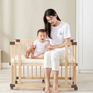 staranddaisy multifunctional 8 in 1 baby wooden cot crib quick-fitting childrens bed with rollers newborn baby bed natural wood