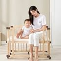 StarAndDaisy Multifunctional 8 in 1 Baby Wooden Cot Crib, Quick-Fitting Children?s Bed with Rollers Newborn Baby Bed Natural Wood