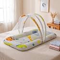 StarAndDaisy 3-in-1 Baby Bedding Set for Newborn, Baby Mattress with Neck Pillow &amp; Mosquito Net, Sleeping Nest &amp; Travel Bed for Baby Boys &amp; Girls, 0-12 Months, Animal Print