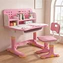 StarAndDaisy Study Table and Chair Set, Height Adjustable Study Desk with Chair, Spacious Desktop, Open & Under-Desk Storage, Extended Footrest, Carbon Steel Frame, Study Table for Children, Pink