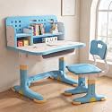 StarAndDaisy Study Table and Chair Set, Height Adjustable Study Desk with Chair, Spacious Desktop, Open &amp; Under-Desk Storage, Extended Footrest, Carbon Steel Frame, Study Table for Children, Pink