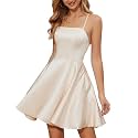 StarAneer Homecoming Dresses 2024 Cocktail Graduation Short Satin Prom Dress with Pocket(Built-in Bra)