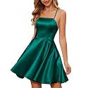StarAneer Homecoming Dresses 2024 Cocktail Graduation Short Satin Prom Dress with Pocket(Built-in Bra)