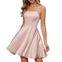 StarAneer Homecoming Dresses 2024 Cocktail Graduation Short Satin Prom Dress with Pocket(Built-in Bra)