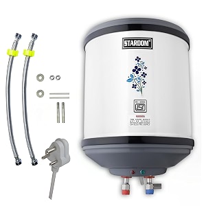 stardom 10 l storage water geyser hotmat series with inlet outlet pipe and assembly kit white grey