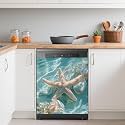 Starfish Dishwasher Covers for The Front Magnetic,Green Ocean Seashells Refrigerator Magnets Decoration,Reusable Dishwasher Cover Panel for Home Kitchen Decor 23x26 Inch