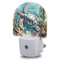 Starfish World Map Night Lights Plug into Wall Sea Turtle Night Light Dusk to Dawn Smart Sensor Decorative Round Led Lamp for Bedroom Kitchen Hallway Nightlight for Women Men