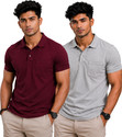 starknits Solid Men Polo Neck Grey T-Shirt