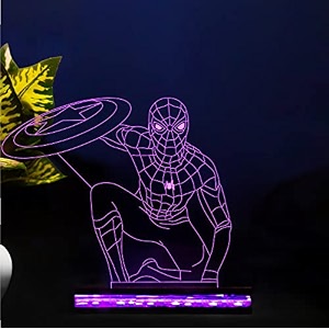 spiderman457 3d illusion night lamp for kids bedroom 16 color changing light with remote control gift for kids wooden base