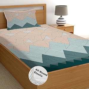 starnstyle160 tc cotton feel ezyption cotton elastic fitted all around printed full length single bed bedsheet with 1 pillow cover 3634 x 7834 green pastle