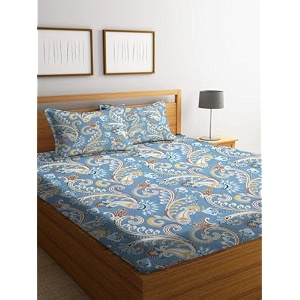 fitted bedsheet elastic fitted bedsheets king size bedsheet for double bed elastic fitted144 tc ezyption cotton premium floral fitted bedsheet with 2 pillow cover78x72 inches royal sky
