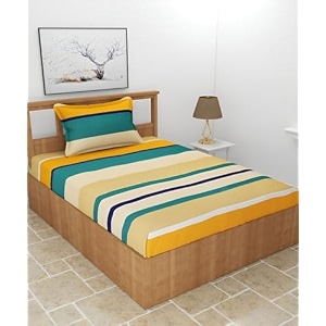 starnstyle160 tc cotton feel ezyption cotton elastic fitted all around printed full length single bed bedsheet with 1 pillow cover 3634 x 7834 yellow striped striped yellow