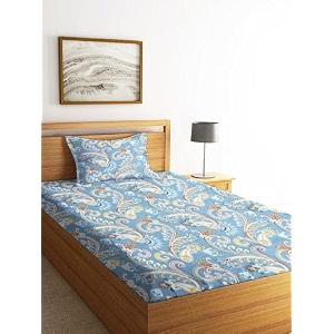 starnstyle160 tc cotton feel ezyption cotton elastic fitted all around printed full length single bed bedsheet with 1 pillow cover 3634 x 7834 royal sky
