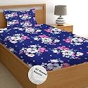 STARNSTYLE�160 TC Cotton Feel Ezyption Cotton Elastic Fitted All Around Printed Full Length Single Bed Bedsheet with 1 Pillow Cover (36" x 78", Blue Flower