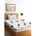 STARNSTYLE�160 TC Cotton Feel Ezyption Cotton Elastic Fitted All Around Printed Full Length Single Bed Bedsheet with 1 Pillow Cover (36" x 78", Yellow Striped Polka Orage Dot