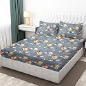 160 TC Ezyption Cotton Double bedsheet with 2 Pillow Covers Grey Yellow
