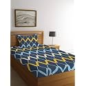 STARNSTYLE�160 TC Cotton Feel Ezyption Cotton Elastic Fitted All Around Printed Full Length Single Bed Bedsheet with 1 Pillow Cover (36" x 78", Blue and Yellow Leaves