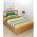 STARNSTYLE�160 TC Cotton Feel Ezyption Cotton Elastic Fitted All Around Printed Full Length Single Bed Bedsheet with 1 Pillow Cover (36" x 78", Yellow Striped Striped Yellow