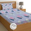 STARNSTYLE�160 TC Cotton Feel Ezyption Cotton Elastic Fitted All Around Printed Full Length Single Bed Bedsheet with 1 Pillow Cover (36" x 78", Yellow Striped Grey Dark