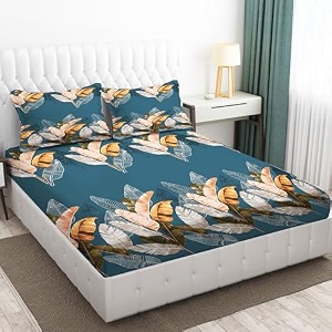160 tc ezyption cotton double bedsheet with 2 pillow covers light sky