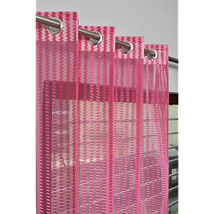 2 pieces zig zag strip semi-transparent sheer net curtains - size 5 feet window curtain baby pink