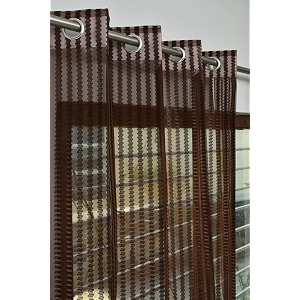 2 pieces zig zag strip semi-transparent sheer net curtains - size 5 feet window curtain coffee