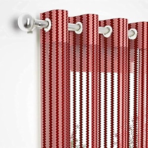 2 pieces zig zag strip semi-transparent sheer net curtains - size 5 feet window curtain maroon
