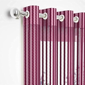 2 pieces zig zag strip semi-transparent sheer net curtains - size 7 feet door curtain wine
