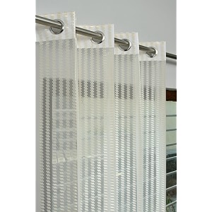 2 pieces zig zag strip semi-transparent sheer net curtains - size 7 feet door curtain cream