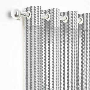 2 pieces zig zag strip semi-transparent sheer net curtains - size 5 feet window curtain grey