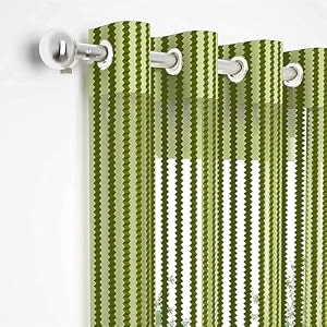 2 pieces zig zag strip semi-transparent sheer net curtains - size 7 feet door curtain green