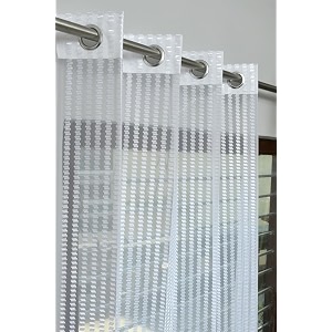 2 pieces zig zag strip semi-transparent sheer net curtains - size 5 feet window curtain white