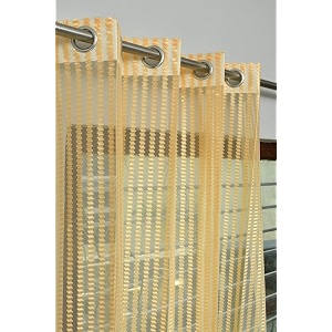2 pieces zig zag strip semi-transparent sheer net curtains - size 5 feet window curtain gold