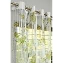2 Pieces Zig Zag Strip with Rose Print Semi-Transparent Sheer Net Curtains - Size 9 feet, Long Door Curtain Green Rose