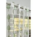 2 Pieces Zig Zag Strip with Tree Print Semi-Transparent Sheer Net Curtains - Size 7 feet, Door Curtain Green Tree