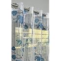 2 Pieces Zig Zag Strip with Rose Print Semi-Transparent Sheer Net Curtains - Size 5 feet, Window Curtain Blue Rose