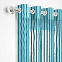 2 Pieces Zig Zag Strip Semi-Transparent Sheer Net Curtains - Size 7 feet, Door Curtain Aqua Blue