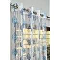 2 Pieces Zig Zag Strip with Tree Print Semi-Transparent Sheer Net Curtains - Size 9 feet, Long Door Curtain Blue Tree
